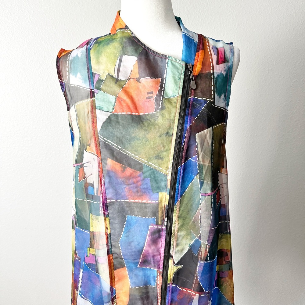 Feratelli Sheer Abstract Patchwork Print Sleevele… - image 6